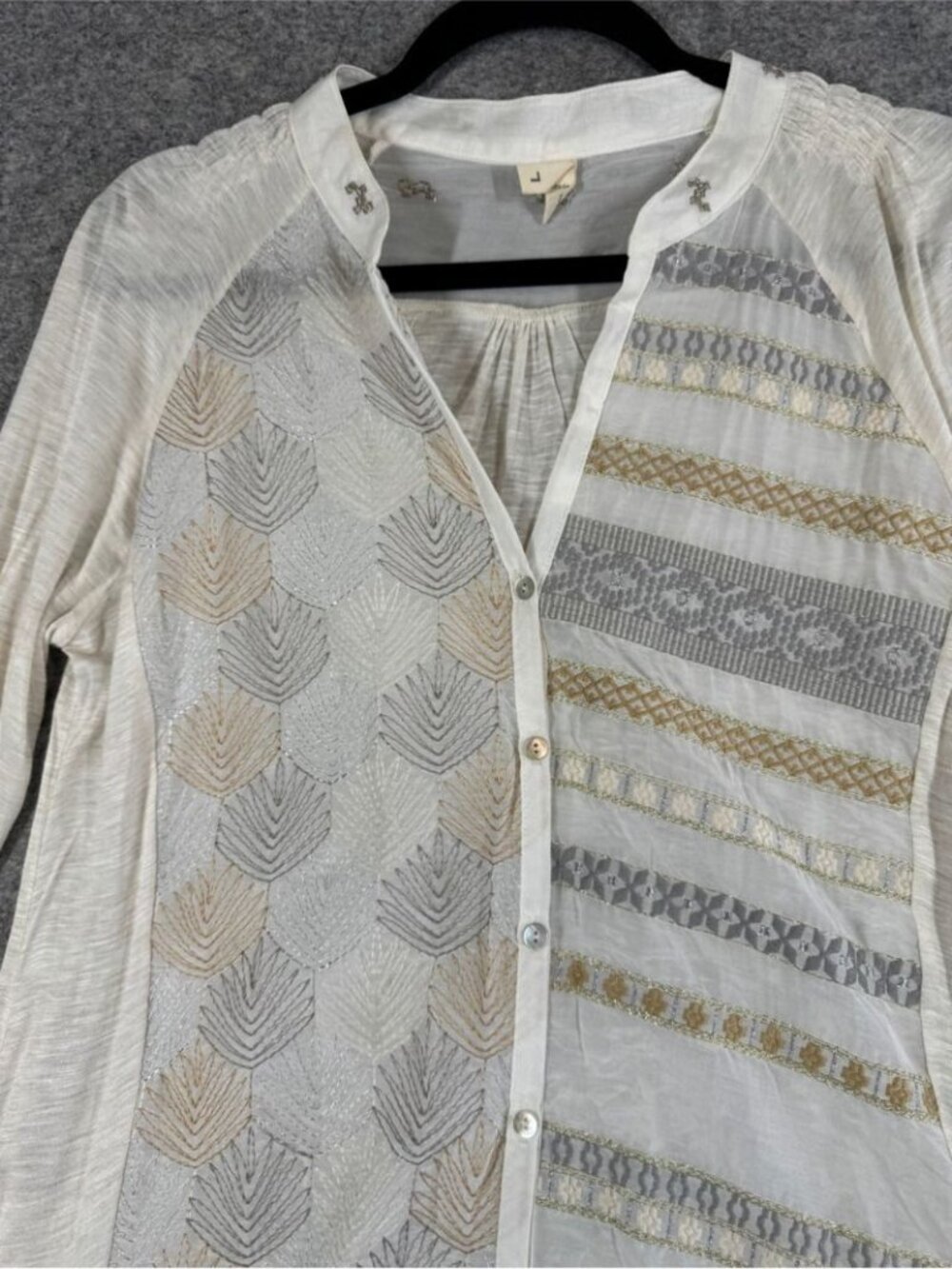 TINY Silk Blend Boho Embroidered Top Large Festival Blouse Western Casual Chic - Picture 5 of 16